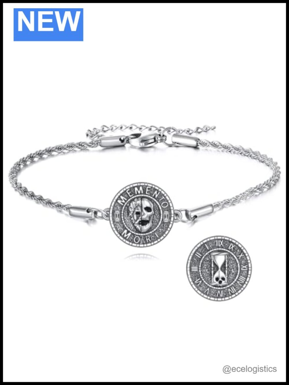 Sterling Silver Memento Mori Charm Bracelet